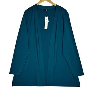 Talbots Plus 2X Teal Open Front Cardigan Knit Jersey Long Sleeve NWT Workwear